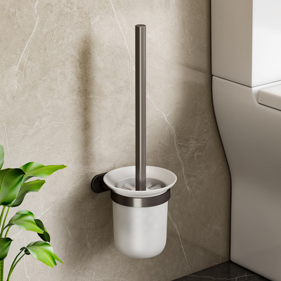 枪灰马桶刷架免打孔太空铝壁挂式玻璃底座清洁厕所刷厕刷架子套装