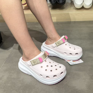 Crocs洞洞女鞋卡骆驰新款动感泡芙拼色厚底沙滩洞洞凉拖鞋214096