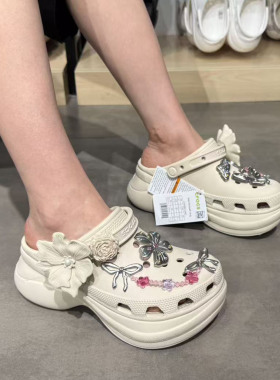 Crocs女鞋卡骆驰26新款复古花束小鲸鱼厚底沙滩洞洞凉拖鞋214482