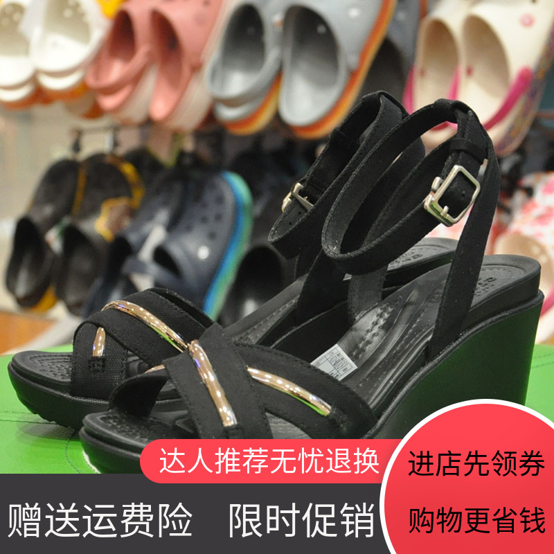 Crocs Crocs dốc mới với giày cao gót Lei Li kim loại trang trí ngoài trời dốc với dép thay 2 205 565