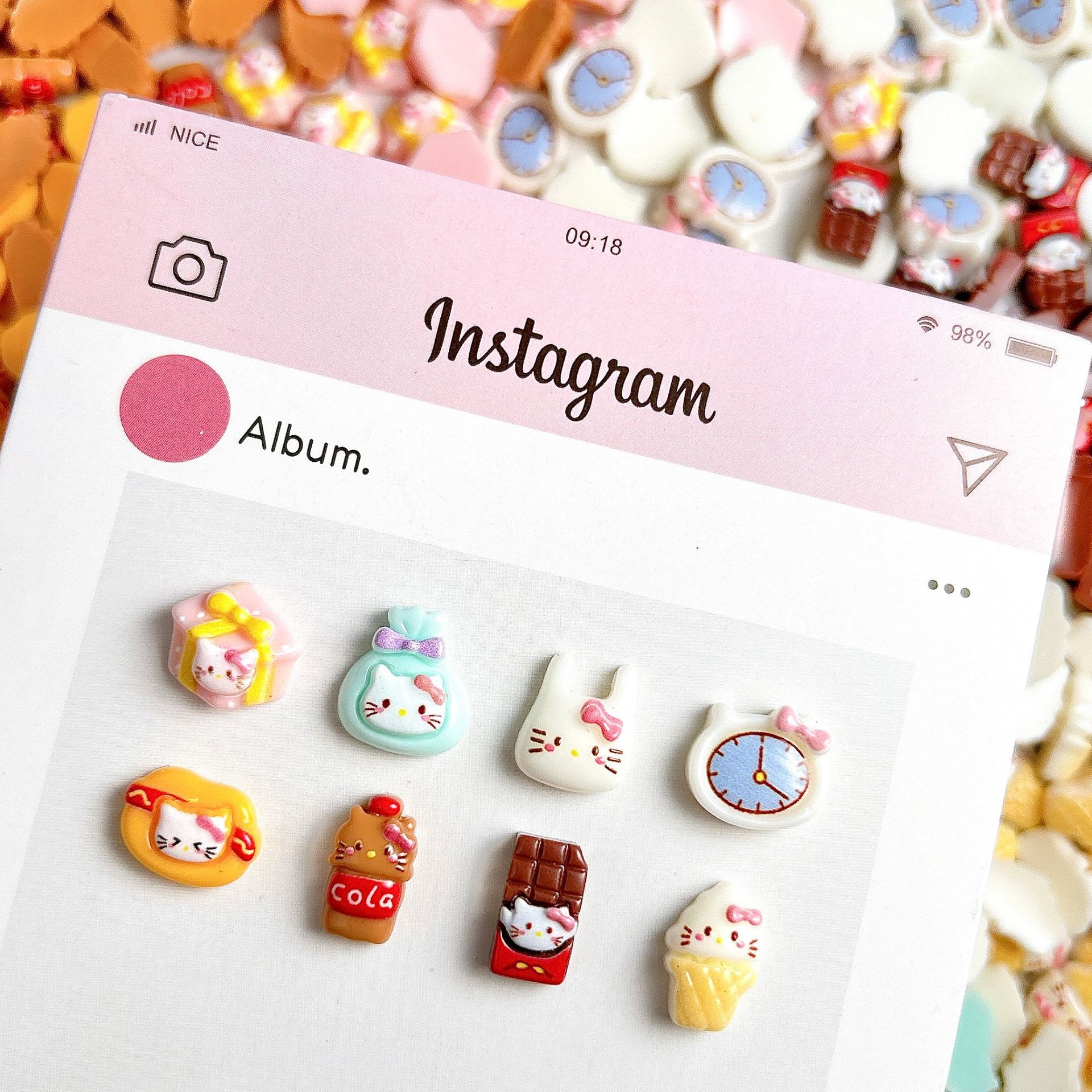 迷你卡通闹钟猫美甲树脂小配件耳钉饰品diy指甲饰品配件饰品材料