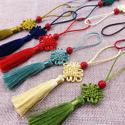 7号六盘方胜结 中国结古风流苏 手机包包钥匙扣饰品手工编织书签