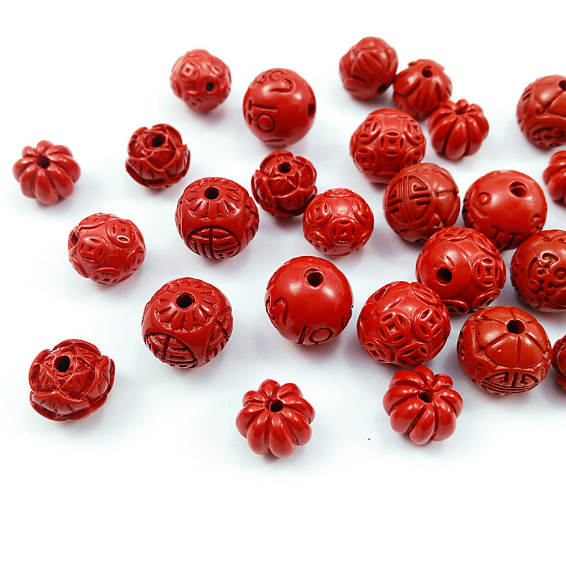 高含量朱砂金钱圆珠 单颗雕刻圆珠龙珠莲花珠diy星月菩提串珠配饰