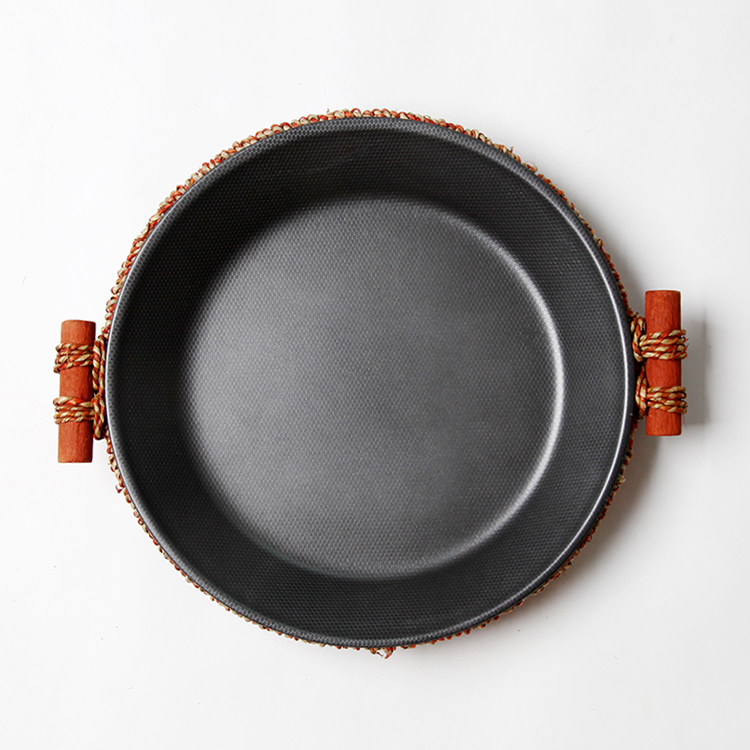 商用平底黑色鱼头锅小龙虾大盘鸡加大号菜盘子农家乐创意铁餐具