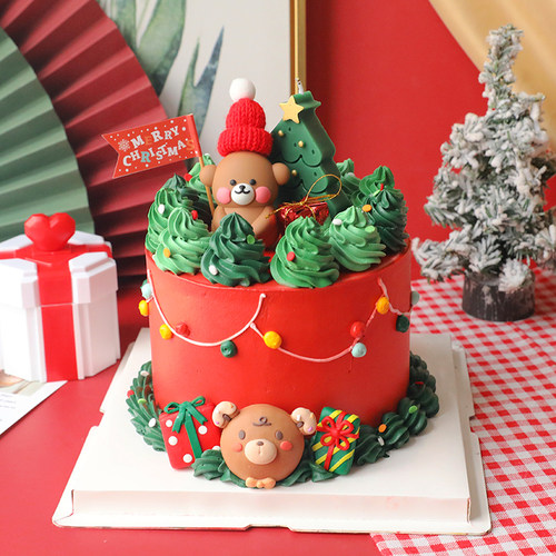 网红圣诞节烘焙蛋糕装饰摆件小熊礼物圣诞树毛线帽子蜡烛派对插件