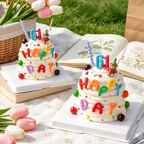 六一儿童节网红烘焙生日蛋糕装饰摆件熊蜡烛彩色字母happy61插件