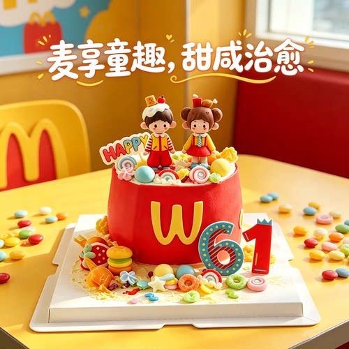 网红六一儿童节蛋糕装饰摆件M薯条盒可乐汉堡薯条男孩女孩61插件