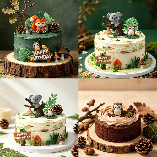 网红烘焙生日蛋糕装饰摆件森林森系卡通动物猫头鹰考拉松鼠插件