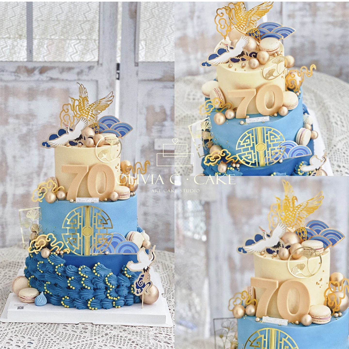 祝寿生日烘焙生日蛋糕装饰摆件中式老爷爷座椅茶壶祥云派对插件