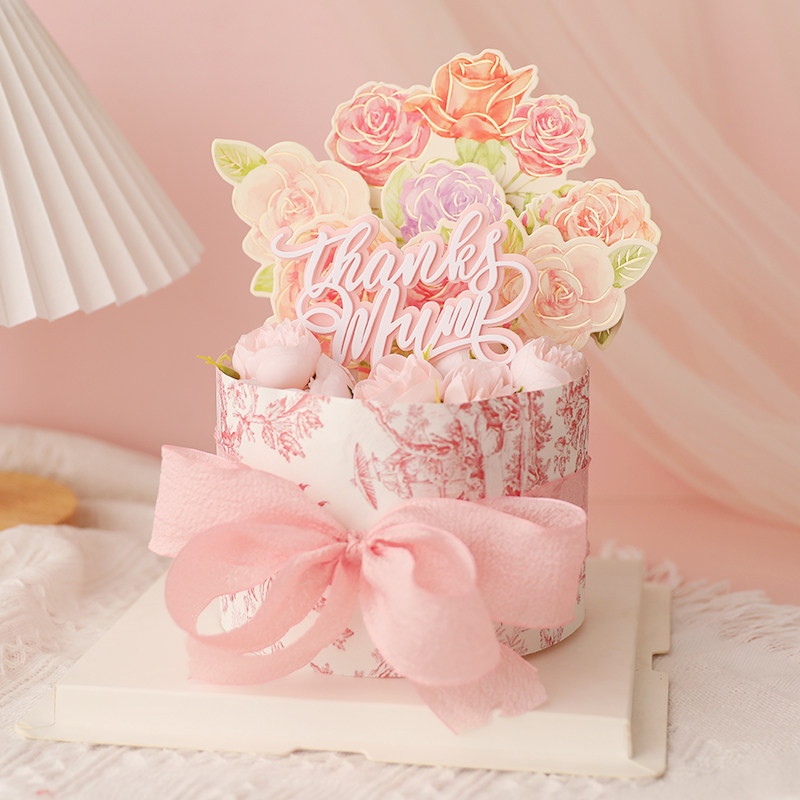 网红烫金立体郁金香玫瑰向日葵母亲节情人节生日蛋糕装饰摆件插件