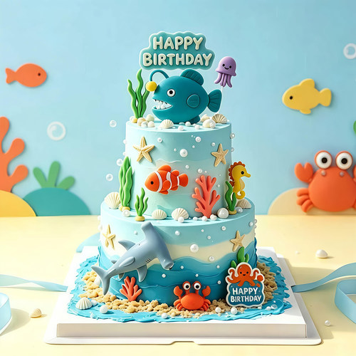 网红生日蛋糕海洋世界装饰插件