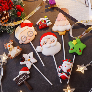 烘焙圣诞节蛋糕装 扮插件 饰摆件软陶老人圣诞树麋鹿路牌插卡插牌装
