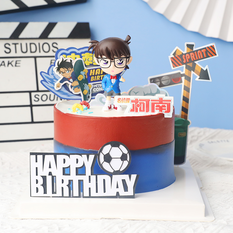 烘焙蛋糕装饰摆件网红名侦探柯南插牌生日派对甜品台足球插件套装