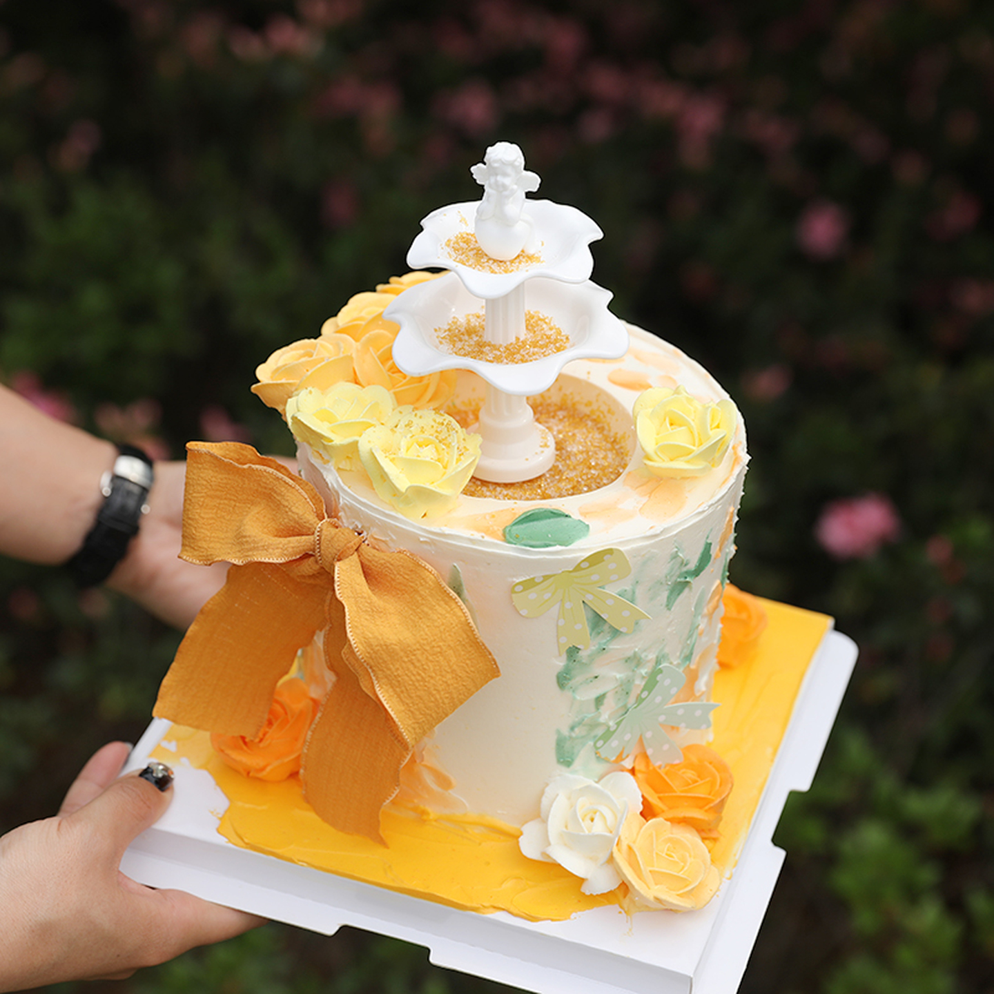 网红烘焙蛋糕装饰许愿池天使唯美生日蛋糕装扮摆件欧式甜品台插卡