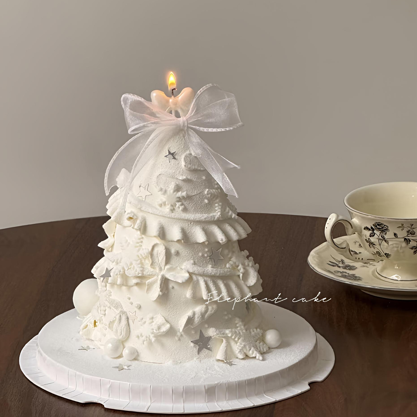 包邮网红圣诞节烘焙生日蛋糕装饰唯美许愿蝴蝶结蜡烛圣诞树插件