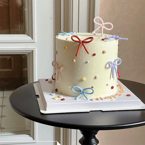 ins风网红烘焙生日蛋糕装饰摆件彩色蝴蝶结成品插件简约高级感