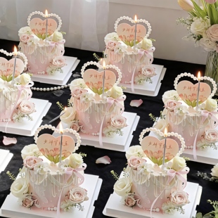 饰摆件珍珠爱心女王花朵爱心卡片插件 网红38女神节快乐蛋糕装 包邮