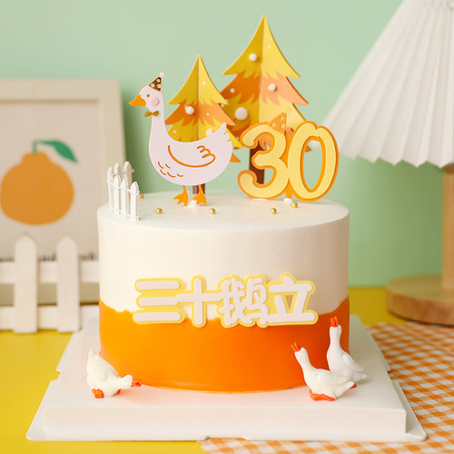 烘焙蛋糕装饰摆件三十鹅立网红30岁领结鹅生日蛋糕派对插件插卡