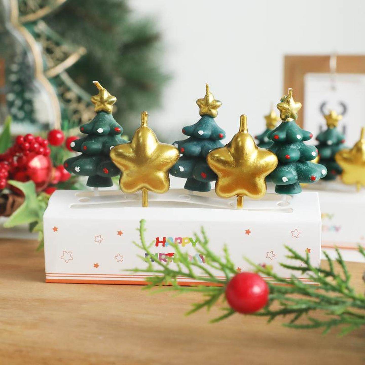 2025圣诞节五角星圣诞树蜡烛蛋糕装饰插件许愿树平安夜甜品装扮