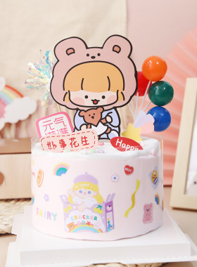 烘焙蛋糕装饰摆件卡通女孩熊头青蛙兔子黄鸭贺卡生日派对装扮插件