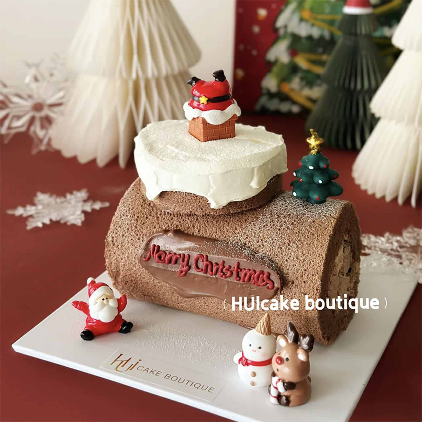 网红圣诞节烘焙蛋糕装饰摆件树桩蛋糕卷老人雪人麋鹿甜品可爱插件