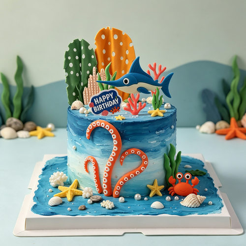 网红生日蛋糕装饰摆件海洋世界