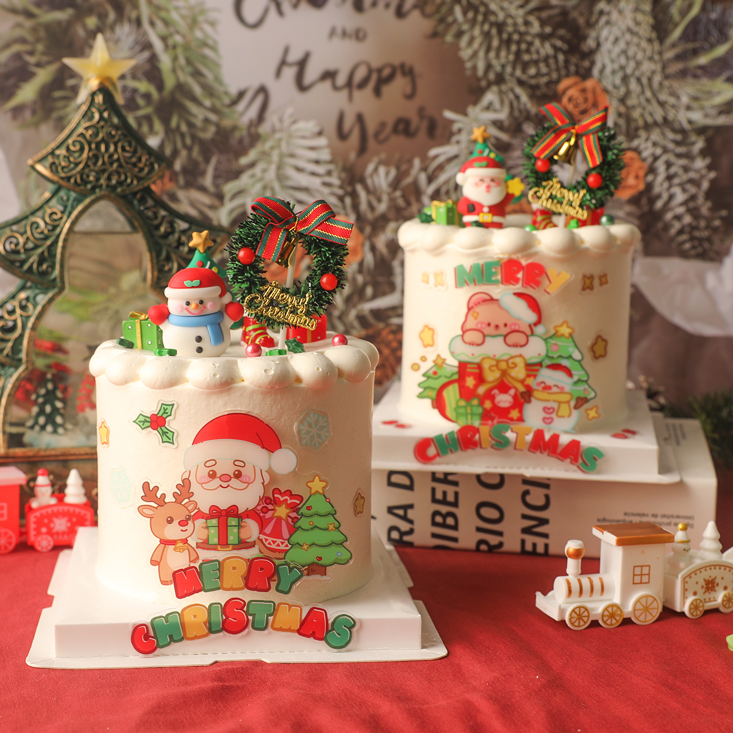 圣诞节亚克力圣诞老人MERRYCHRISTMAS插件烘焙蛋糕网红圣诞树装扮