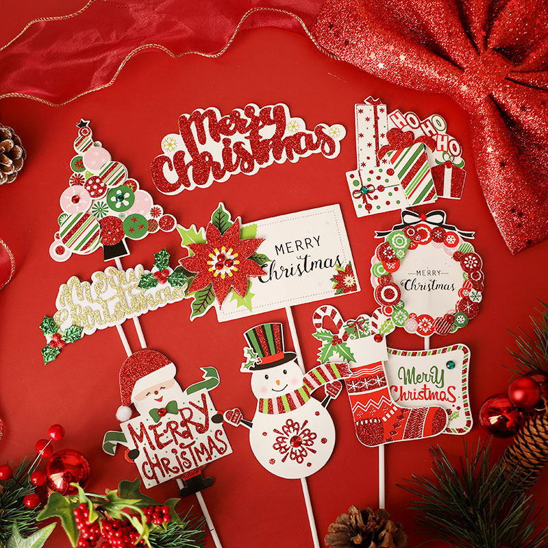 圣诞节烘焙蛋糕装饰插牌圣诞树快乐老人merrychristmas插卡插件
