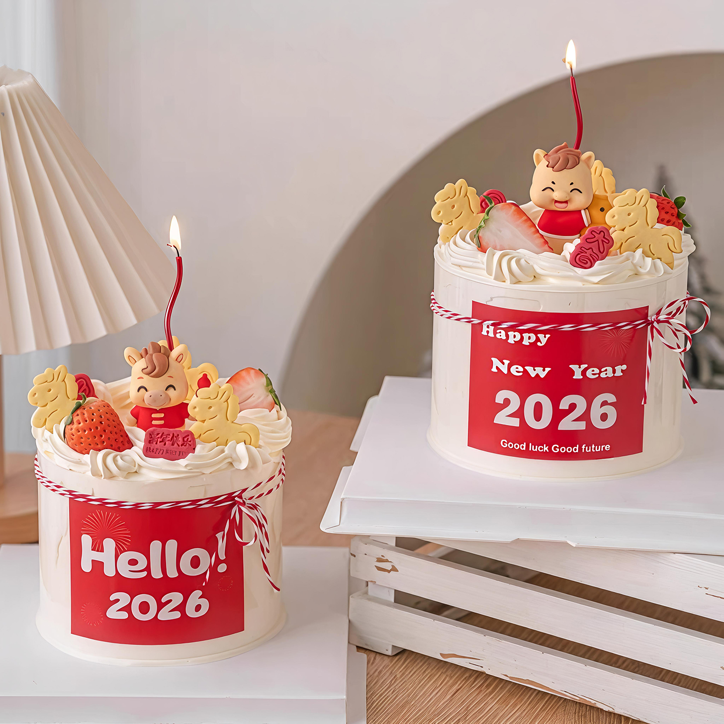 网红2026马年跨年烘焙蛋糕装饰摆件卡通小马饼干新年快乐贴纸插件