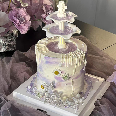 母亲节七夕网红烘焙蛋糕装饰摆件唯美成品许愿池灯蝴蝶妈妈插件