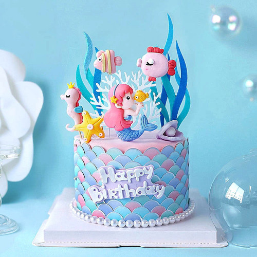 烘焙蛋糕装饰摆件海洋童话美人鱼海马贝壳鲸鱼插件生日派对装扮