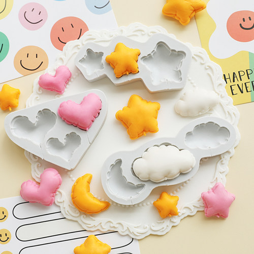 网红烘焙蛋糕装饰翻糖巧克力硅胶模具云朵星星月亮爱心软胶插件