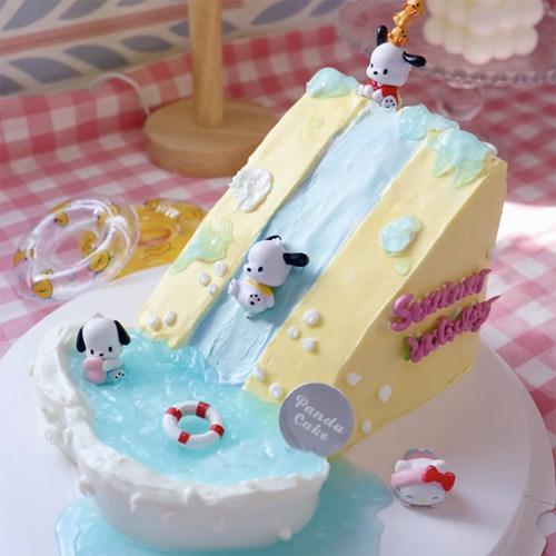 网红ins风帕恰狗夏日滑梯蛋糕装饰摆件卡通可爱复古气球插牌插件