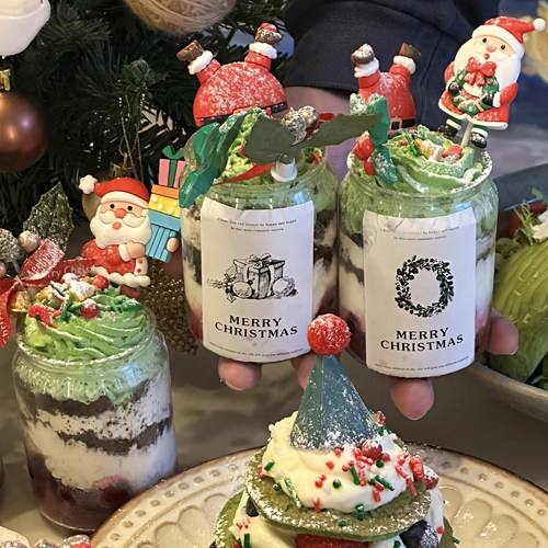 网红圣诞节透明易拉罐子蛋糕装饰摆件小帽子老人草圈甜品贴纸插件