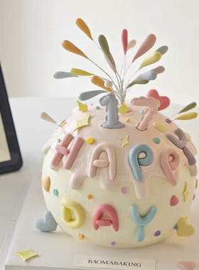 网红生日烘焙蛋糕装饰摆件彩色礼花happy birthday插件硅胶模具