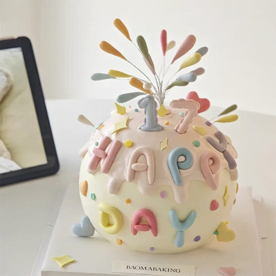 网红生日烘焙蛋糕装饰摆件彩色礼花happy birthday插件硅胶模具
