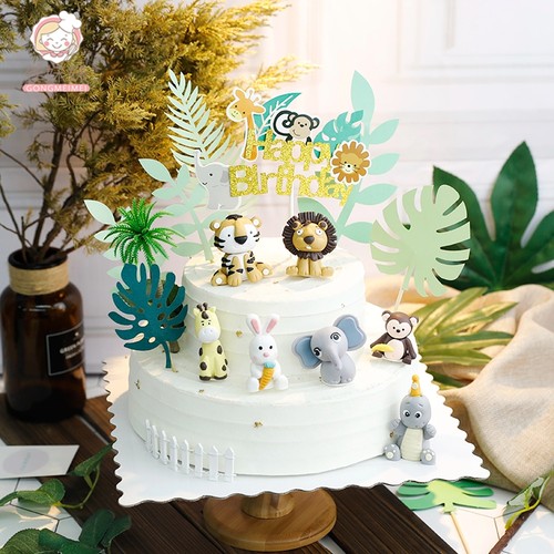 软陶小狮子生日蛋糕装饰插件老虎大象猴子海豚网红动物恐龙摆件