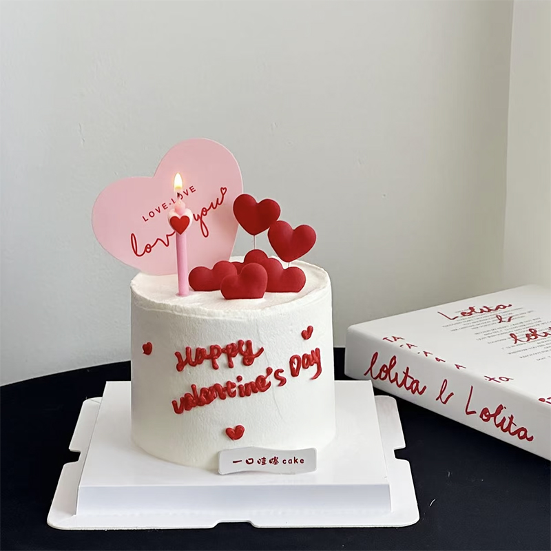 520网红情人节蛋糕装饰摆件爱心love you卡片表白蜡烛插件模具