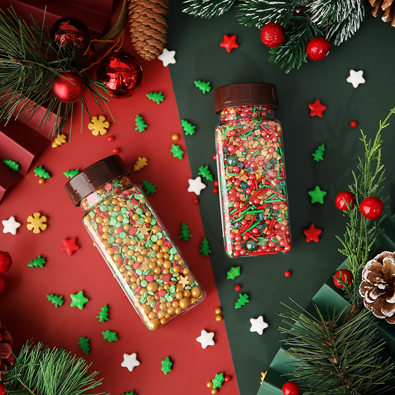 圣诞节烘焙蛋糕装饰可食用糖珠糖针雪花点缀混合新年春节甜品装扮