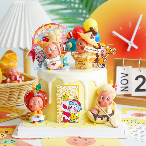 包邮星星人星仔卡通摆件网红生日蛋糕装饰蜡烛厨师恐龙儿童插件