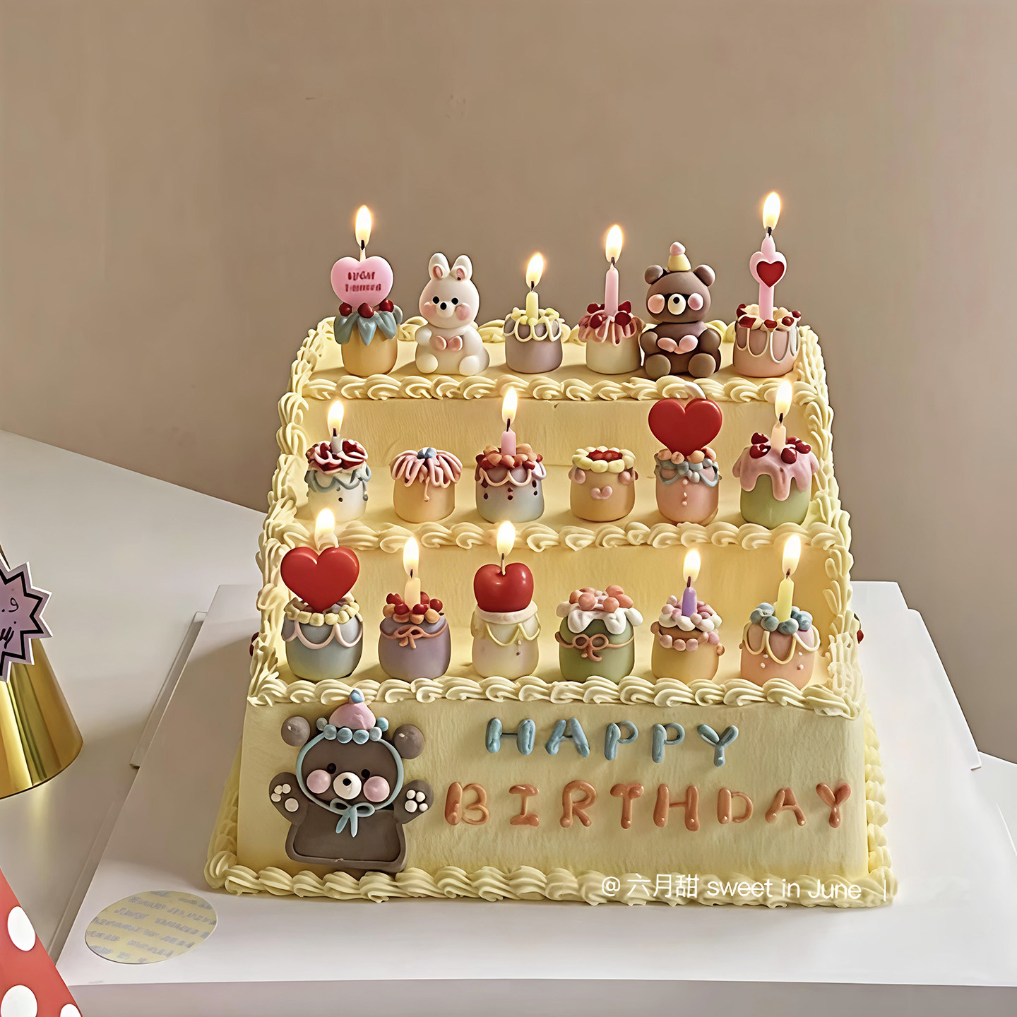网红ins韩风蛋糕装饰摆件小兔小熊爱心彩色铅笔蜡烛生日派对插件