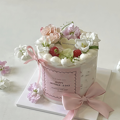 包邮网红母亲节快乐烘焙蛋糕装饰妈妈贴纸围边粉色蝴蝶结丝带