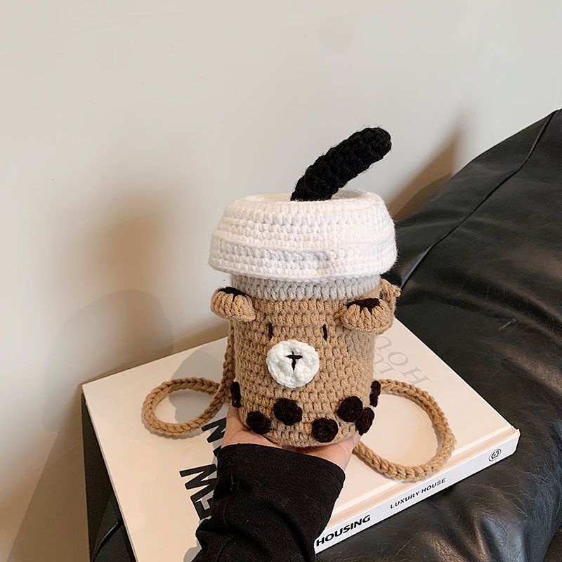 手工编织手机包珍珠奶茶儿童包包