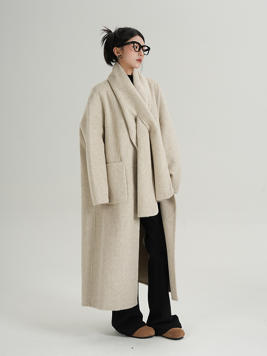 Elegant and High-End Cape Loose Coat Double-Sided Woolen Coat Long Style Autumn and Winter Women's Clothing