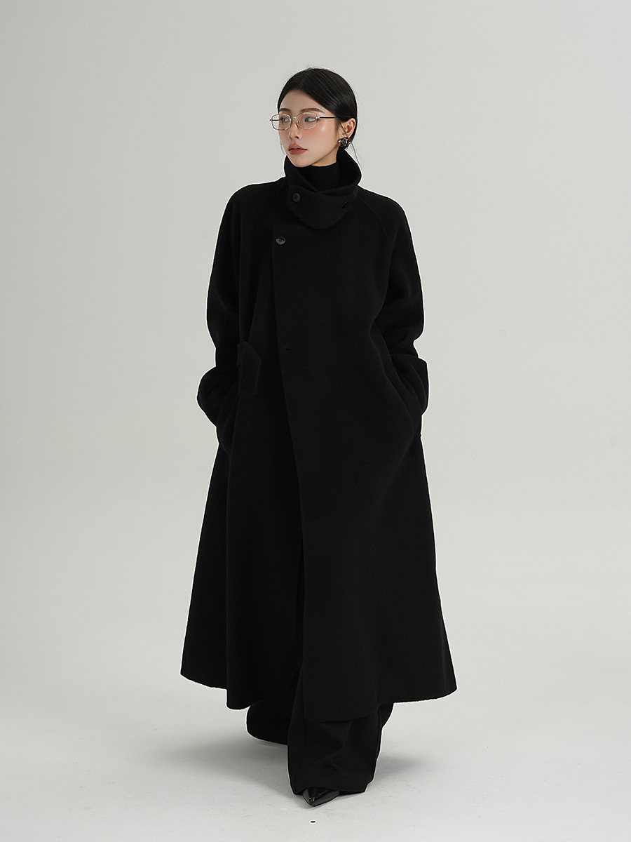 Elegant and Sophisticated Long Turtleneck Black Coat Wool Double-Sided Woolen Coat Winter Women's