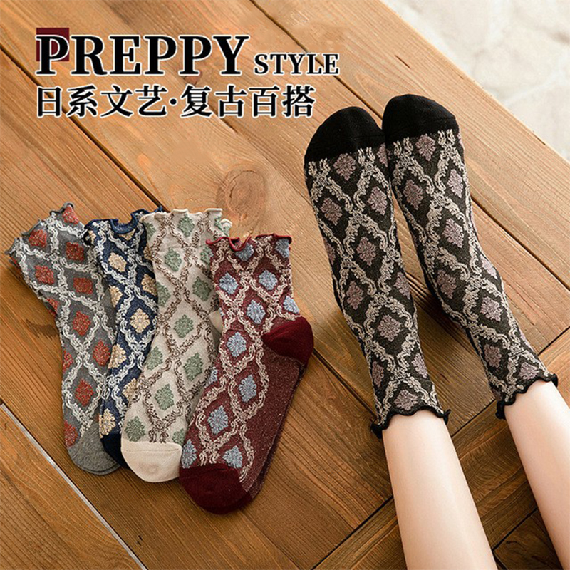 袜子袜子女中筒木耳边袜子女中筒