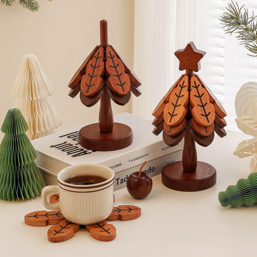 圣诞树实木隔热垫一颗树杯垫餐桌摆件创意家用防烫耐高温折叠锅垫