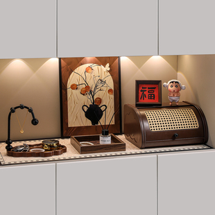 复古新中式 中古风玄关装 法式 柜软装 摆画 饰摆件放钥匙收纳进门口鞋