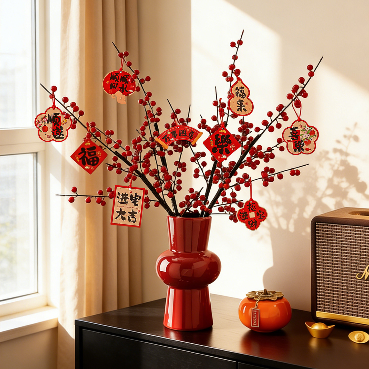 冬青果仿真花客厅餐桌新年装饰摆件发财果红果假花年宵花乔迁摆设,家居饰品,仿真花/假花,淘宝优惠券,粉丝福利购,淘宝优惠卷