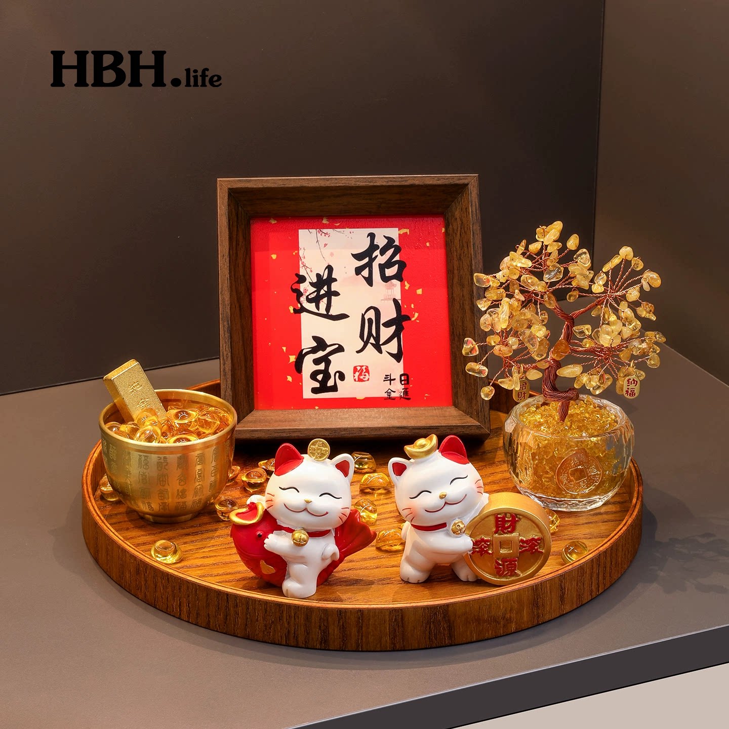 招财进宝摆件新中式玄关客厅家居装饰品乔迁新居招财猫聚宝盆摆设